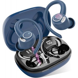 KAL-Ecouteurs Bluetooth Sans Fil Sport, 2025 Headphones 5.4 Hifi Stéréo, Ecouteurs Sans Fil Avec Enc Mic, Ecouteur Pour Courir, Ip7 Étanche Écouteur, 40H, Oreillette Sans Fil, Casque Écran Led, Bleu - Neuf