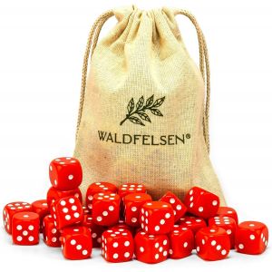 SANSH-Lot de 6, 12, 20, 30 ou 50 dés de haute qualité de taille standard de 16 mm en acrylique - Cube de jeu Dice à 6 côtés - Accessoires de jeu avec sac en tissu (rouge, 30 pièces) - Neuf