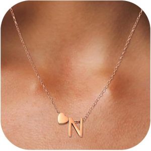 Kal-Collier Coeur Avec Lettre Collier Prenom Personnalis&eacute; Cha&icirc;ne Coeur Avec Initiales A-Z Nom Collier 316l Acier Inoxydable Collier Lettre Pendentif Cadeaux Bijoux Pour Femmes Filles 45+5cm - Neuf