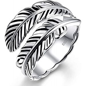 Kahfl-Anneaux En Argent Sterling 925 Pour Hommes/Femmes,Anneau Plume Vintage,Anneau Aile D'ange Ajustable,Cadeau De Bijou Pour La Saint-Valentin,Cadeau D'anniversaire. - Neuf