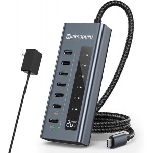 Minisopuru Hub USB C 7 en 1 Alimenté - 10 Gbps de Données et Charge Rapide - Pour MacBook Pro/Air, iMac, iPad et Appareils Type C - Neuf
