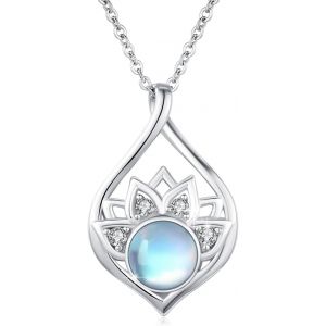 Collier Lotus En Argent Sterling 925 Avec Pendentif Pierre De Lune/Yeux De Chat/Turquoise/Opale/Gravier Abalone - Fleurs De Lotus - Cadeau Pour Femme - Neuf