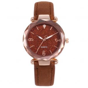 Montre A Quartz Elegante Et Simple Pour Femme, En Similicuir, Avec Cadran Rond, Marron - Neuf