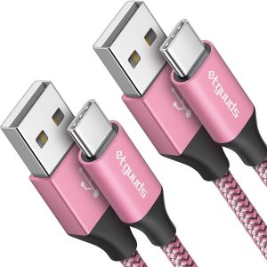 THEF-Câble USB C [1m, Lot de 2], Rose USB C vers USB Cable 3A Charge Rapide Nylon Chargeur Type C Cable pour Samsung Galaxy S23 S22 S21 S20 S10 S9 S8 Plus, A20 A12 A13 A21 A40 A50 M31 - Neuf