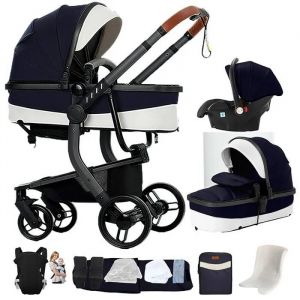 Poussette Magic Zc Poussette 3 En 1 Pousette Bebe Poussette Pliable Poussette De Luxe Cuir Pu Sac À Main Porte-Bébé 0-3ans Bleu Noir - Neuf