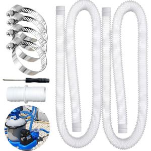 2Pcs tuyau piscine 32mm,avec 4 Clips de S&eacute;curit&eacute; M&eacute;talliques,pour Tuyau d'aspiration et Tuyau de Pompe,Blanc - Neuf