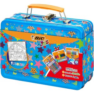 KALANKA-Kids Mallette de Coloriage - 12 Pastels &agrave; l'Huile/12 Feutres Magiques/6 Tubes de Colle Paillet&eacute;e/1 Poster &agrave; Colorier - Neuf