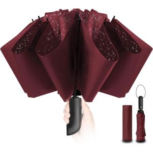 Parapluie Pliant Invers&eacute; Compact - R&eacute;sistant Aux Intemp&eacute;ries, Automatique Coupe-Vent, Parapluie Homme Rev&ecirc;tement En Tissu 210t,10 Sections - Cadeaux Noel - Neuf