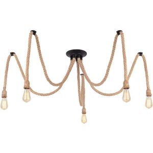 Ulteronixshop-Suspension Luminaire Induistrielle Lampe R&eacute;glable Lampe Lustre,Suspensions En Corde De Chanvre Cr&eacute;atif Pour Salon,Salle De Restaurant, Bar, Caf&eacute; (5 T&ecirc;tes) - Neuf