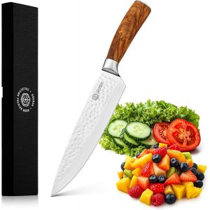 Mevronisshop-Couteau Japonais Couteau Cuisine Manche En Bois D'olivier Et Lame En Acier Inoxydable - Etui De Protection Et Coffret Cadeau. - Neuf