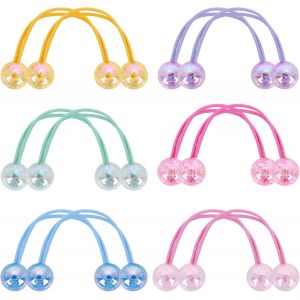 Kalanka-12 Pcs Boule Acrylique Enfants Double Boule De Cheveux Queue De Cheval &Eacute;lastique Avec Boule Acrylique Et Papillons &Eacute;lastiques Boule De Cheveux Douce Fille Cercle Perles Color&eacute;es Bandeaux &Eacute;las - Neuf