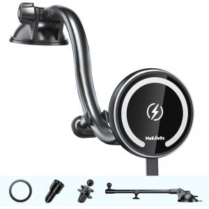 Support Voiture,Support Telephone Voiture Induction Magnétique Sans-Fil De Chargeur Avec Ventouse Col De Cygne À Long Bras,Pour Iphone 16 15 14 13 Série(36w Qc3.0 Adapter Inclus) - Neuf
