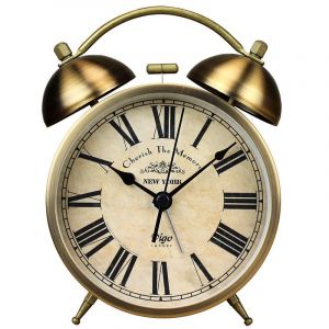 Réveil de voyage rétro silencieux, sans tic-tac, horloge analogique à quartz à double cloche avec alarme puissante, réveil matinal à piles pour le sommeil des enfants (7,6 cm) - Neuf