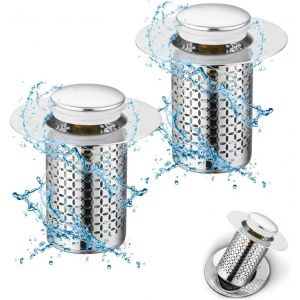2 Pcs Bonde de Lavabo Universel Pop Up,34-40mm Bouchon de Lavabo Pop-Up Universel avec Filtre Anti-Clogging,Flitre de Vidange Anti-Bloqué,Accessoire Bouchon Baignoire pour Lavabo Cuisine Bain-Court - Neuf