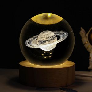 Bo&icirc;te &agrave; musique 3D en cristal, boule rotative lumineuse &agrave; intensit&eacute; variable, d&eacute;coration d'anniversaire de No&euml;l Saturne - Neuf