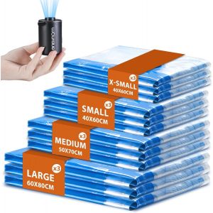 TIANYI-Sac Sous Vide et Pompe &Eacute;lectrique Sans Fil 12 Pack - 3L 60 * 80cm 3M 50 * 70cm 3S 40 * 60cm 3XS 30 * 50cm, Mini Aspirateur et Housse de Rangement pour V&ecirc;tement, Voyages, Camping - Neuf