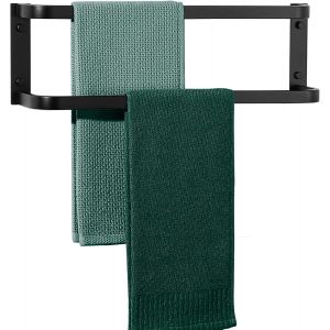 Ulteronixshop-Porte-Serviettes Mural &agrave; 2 Niveaux, Barre Porte Serviette Longueur 40 CM, en Acier Inoxydable SUS304 pour Cuisine et Salle de Bain, Finition Noire Mate - Neuf