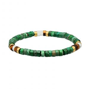Bracelet Perles Heishi Jaspe Vert ?il De Tigre - Neuf