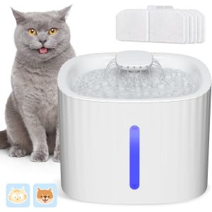 Yemaesre-Fontaine À Eau Pour Chat Chien 3l, Distributeur Eau Pour Chat Silencieux Avec Led Fenêtre De Niveau D'eau, 3 Filtre À Charbon Actif - Neuf