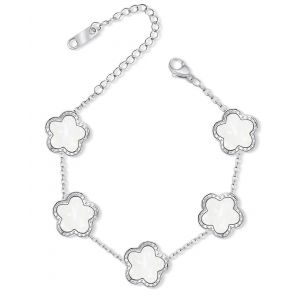 Bracelet Tr&egrave;fle &Agrave; 5 Feuilles En Acier Inoxydable Argent&eacute; - Bijou Porte-Bonheur, Cadeau Pour Elle - Neuf