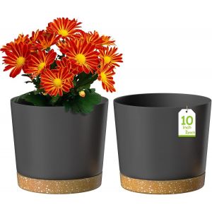 Nouvelhorizonstore-Pots De Fleurs De 25cm, Jardini&egrave;res Modernes Avec Trous De Drainage Et Soucoupe D&eacute;tachable, Pots De Fleurs En Plastique Pour Plantes D'int&eacute;rieur Et De Jardin (Gris Fonc&eacute;, Lot De 2) - Neuf
