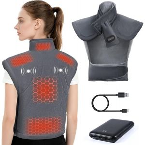 Coussin Chauffant Pour Cou Dos &Eacute;paules Avec Batterie 10000mah, Coussin Chauffant &Eacute;lectrique Avec 3 Niveaux R&eacute;glage Temp&eacute;rature & 3 Modes De Massage, Fonction D'arr&ecirc;t Automatique - Neuf