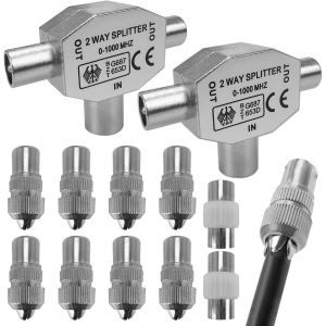 2 Pi&egrave;ces R&eacute;partiteur d'antennes en T,R&eacute;partiteur t&eacute;l&eacute;vision,R&eacute;partiteur &agrave; Large Bande,TV R&eacute;partiteur 2 Sorties,T/F Type Connecteur Prise &Agrave; RF Coax Adaptateur D'antenne - Neuf