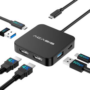 HUB USB C Double Moniteur, Dock USB C 6 en 1 vers Double 4K HDMI, 100W PD, 2 USB 3.0, 1 USB C 3.0, pour MacBook, Steam Deck, Dell/HP/Lenovo/Surface/Switch - Neuf