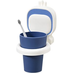 Pot &Agrave; Brosse &Agrave; Dents, Gobelet De Salle De Bain, Gobelet Pour Enfants, Avec Porte-Gobelet, Sans Perforation, Pour Salle De Bain Et Toilettes (Bleu) - Neuf