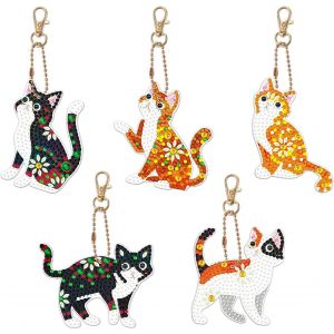 Ayuhr-5 Pièces Diamond Painting Porte Clé, Diamond Painting Porte Clé Chat, 5d Peinture Diamant Porte Clés, Diy Diamant Peinture Porte-Clés Pour Festivals/Anniversaire/Enfants/Porte-Clés - Neuf