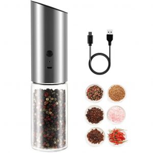 Moulin à poivre électrique rechargeable, moulin à poivre électrique, moulin à sel et à poivre rechargeable par USB, fonctionnement automatique par gravité, grande capacité, grosseur réglable - Neuf