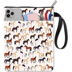 Pochette De Livre Avec Poche Zippée Pochette De Livre À Imprimé Cheval Étui De Protection De Livre En Tissu Lavable Sac Portable De 11 X 8.7 Pouce Pour Cadeaux Livres À Couverture Rigide - Neuf
