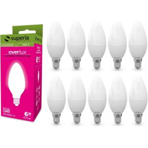 Ampoule Led Superia E14 En Forme De Bougie, 6w Équivaut À L'ampoule Incandescente De 40w, Lumière Blanc Froid 6000k, 525 Lumen, 220v-240v Non Dimmable, Angle Lumière De 240°, 1 Paquet De 10 Pièces - Neuf