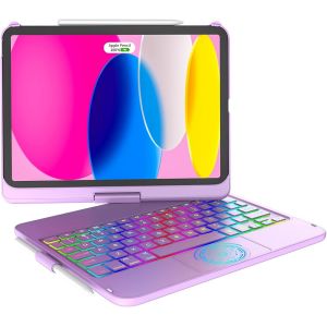 Clavier pour iPad 10/11 ?me Generation (10,9"" 2022/11"" A16 2025), Housse de Protection Rotative &iquest;&iquest; 360&iexcl;&atilde; avec Porte-Stylet, &iquest;&iquest;tui avec Clavier Trackpad R&iquest;&iquest;tro-&iquest;&iquest;clair&iquest;&iquest; (Violet Clair) - Neuf