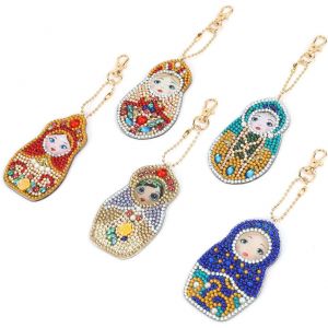 Lot De 5 Porte-Clés En Forme De Poupée Humaine Avec Peinture Diamant, Pendentif En Forme De Mosaïque 5d Pour Décoration De Sacs - Neuf