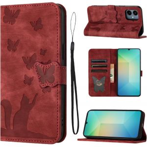 Sansh-Coque Pour Samsung Galaxy A06 4g/5g (6,7 Pouces) 5g Housse De Protection Premium Pu Cuir Portefeuille Protection Porte Carte Fonction Support Flip Case Pour Samsung Galaxy A06 -Rouge - Neuf