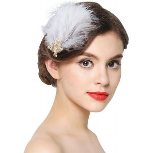 4 Pi&egrave;ces Pince Cheveux Plume Set Pour Femmes, Blanche Coiffe Barrettes &Eacute;l&eacute;gantes, Pince Cheveux Plumes Faite Main Pour Mariage Halloween Danse Spectacle Tea Party Costume D&eacute;coration - Neuf
