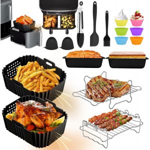 21PCS Moule Silicone Air Fryer pour Ninja Double Stack XL SL400EU 9,5L, Accessoire Air Fryer, Moule Air Fryer pour Ninja AF300EU, AF400EU et Autres Dual Zone Friteuse &agrave; Air 7,6-9,5L, Sans BPA - Neuf