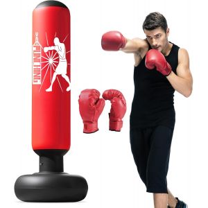 Sac De Boxe Gonflable Pour Enfants, 160cm Sac De Frappe Sur Pied, Punching Ball Avec Gants Formation Avec Gants De Boxe, Cadeau Parfait Pour Gar&ccedil;ons Et Filles 3 &Agrave; 12 Ans - Neuf