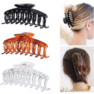 Pince De Griffe De Cheveux En Plastique, 3 Pi&egrave;ces Clip De Griffe De Cheveux Femme Antid&eacute;rapante, 11 Cm Grand Clips Pinces &Agrave; Griffes &Eacute;paisses, Non Slip Clips Accessoires, Noir, Marron, Transparent - Neuf
