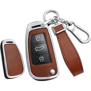 &Eacute;tui de cl&eacute; de voiture &agrave; rabat en cuir-Convient pour Audi A1 A3 A4 A6 A8 Quattro Q2 Q3 Q7 S3 S6 RS3 RS6 R8 TT TTS-Portable-&Eacute;tui de protection intelligent-Accessoire 3 boutons B-Argent - Neuf
