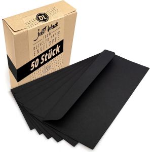 JEXNOVASHOP-enveloppes (50 pi&egrave;ces) en papier, enveloppe sans fen&ecirc;tre - DIN long - 220 x 110 mm - noir - Neuf