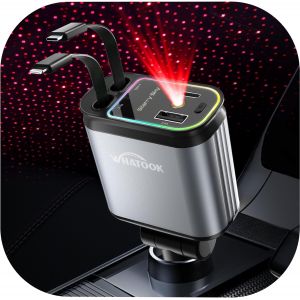 KALANKA-Chargeur Voiture Retractable Allume Cigare: USB C Chargeur Telephone Voiture 4 en 1 &agrave; Charge Ultra Rapide 66 W, Adaptateur Voiture Lumi&egrave;re &Eacute;toil&eacute;e pour iPhone,Samsung,Pixel,Voyages,Travail - Neuf