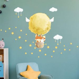 30*90cm¿muraux enfants - Decoration chambre bébé - Sticker mural chambre enfant - Autocollant mural renard voyageur +étoiles - Neuf