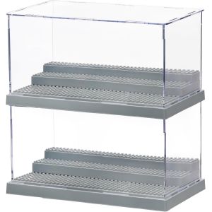 KALANKA-Vitrine Acrylique Transparente 3 Niveaux Gris (Lot de 2) - Vitrine pour Collection Figurine Action, Maquettes - Protection Anti-Poussière avec Plaque Compatible Briques Construction - Neuf