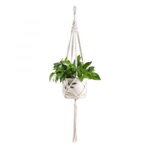 Panier Suspendu En Jute D'int&eacute;rieur Avec Perles Pour Pots De Fleurs, Support En Macram&eacute; Pour La D&eacute;coration De La Maison Et Du Jardin - Neuf
