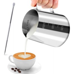 Kal-Pot À Lait 304 Acier Inoxydable, Pichet Lait Inox Avec Marque De Mesure, Latte Art Pen, Pichet À Lait Gravure Gradué À L'intérieur Pour Faire Mousse Le Lait, Des Capuccinos, Des Jus (350ml) - Neuf