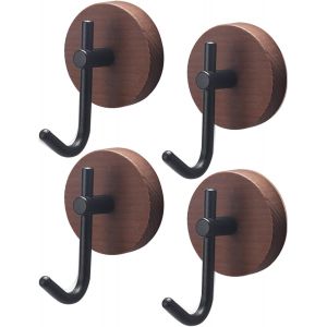 Lot De 4 Crochet Adhésif,Porte Manteau Bois Mural,Accroche Serviette Salle De Bain,Patere Murale En Noyer Naturel,Pour Entrée,Salon,Cuisine,Chambre,Couloir (Noir Profond) - Neuf