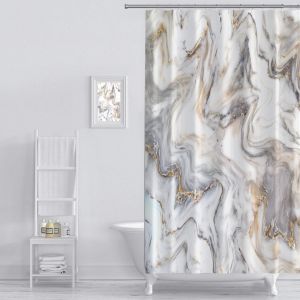 Motif abstrait Rideau de Douche Décor de Salle de Jeu avec des Crochets (Marbre Encre Texture, 78.7"" W x 71"" L) 1 Pièce - Neuf