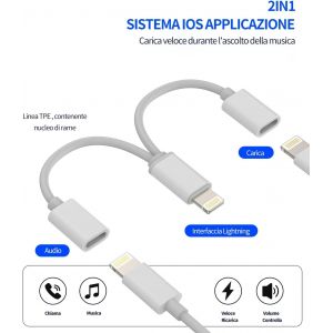 Dual Lightning Adapter For Iphone Jack Headphone Charger Accessories For Apple Cable Aux Audio Earphone Adapter For Ipad For Iphone 14 13 Pro Max Charge Headphone Radio Connector - Neuf